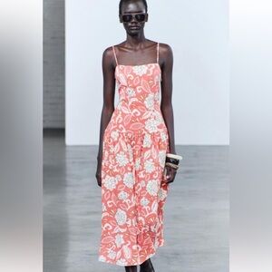 NWT ZARA Tangerine, White, Black & Orange Dress SZ M.